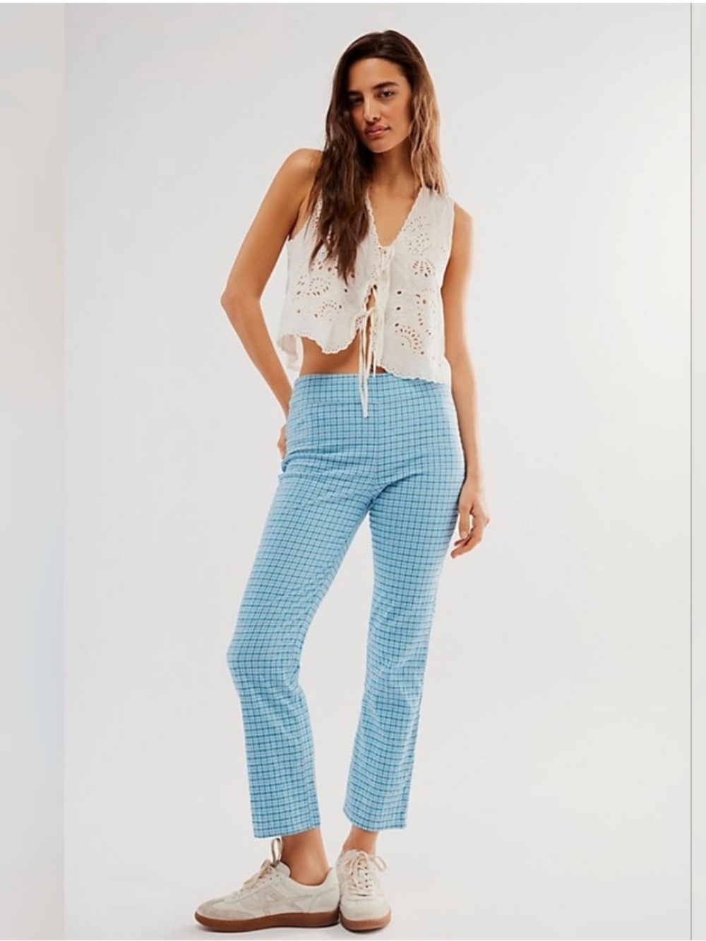 Free People In My Feelings slim crop pant blue combo women’s size large